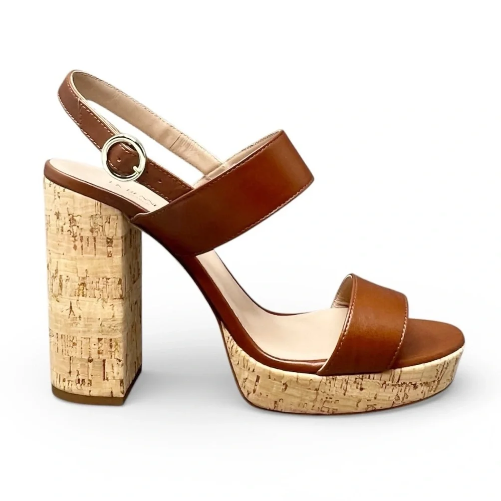L.K. Bennett Misty Tan Leather and Cork Platform Sandals Euro Size 40 New NWT